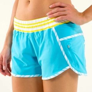 lululemon blue track attack shorts